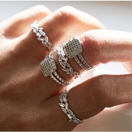 2019 new women full cz eternity band wedding engagement rings for women baguette cubic zirconia high quality finger ring