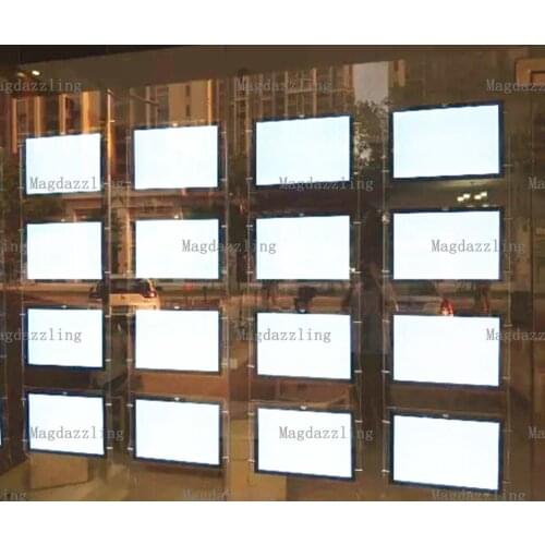 16PCS A4 Landscape Double Sided Acrylic LED Poster Display Lightbox,Real Estate Agent Magnetic Cable Kits Hanging Panel for Shop