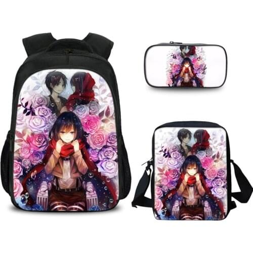 3PCS Attack on Titan Printing Student School Shoulder Pencil Lunch Bag Backpack Satchel Laptop Rucksack Teenager Travel Mochila