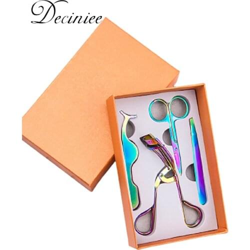 4PCS Eyelashes Set Multifunctional eyelash clipper assistant Curler Tweezers False Eyelash Aid Extension Eyelash Makeup Scissors