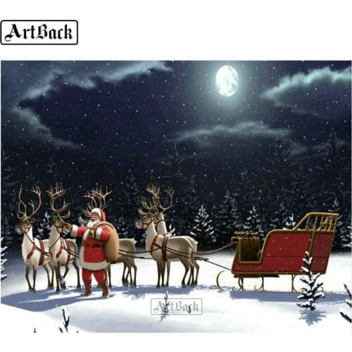 5d diamond painting santa reindeer cart full square & round diamond embroidery night landscape sticker 3d mosaic merry christmas