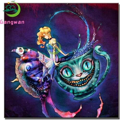 Full square/Round Diamond embroidery"Cat cup fantasy"diamond Painting Cross Stitch cartoon fairy Rhinestone picture Mosaic decor