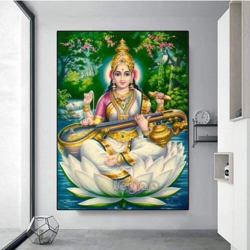 Goddess saraswati Pinterest Goddesses,Diamond painting India and Lotus Cross Stitch 5d Diamond embroidery mosaic Full Drill