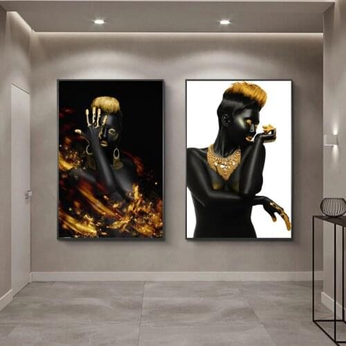 Black And Gold African Nude Sexy Women Oil Painting Canvas Printing Nordic Poster Living Room Home Wall Decoration Picture