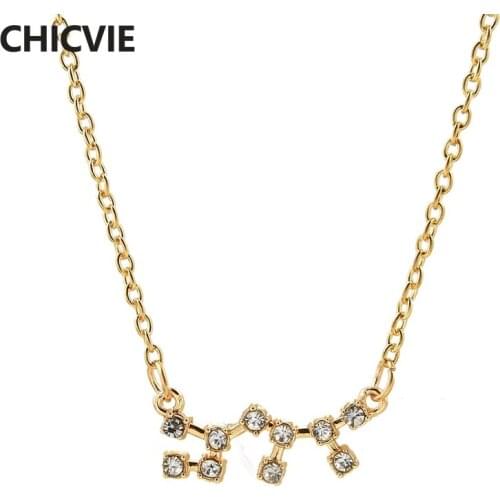 CHICVIE Gold Twelve Constellation Necklaces Pendants For Women Wedding Necklace Crystal Jewelry Cubic Zircon Necklace SNE190063