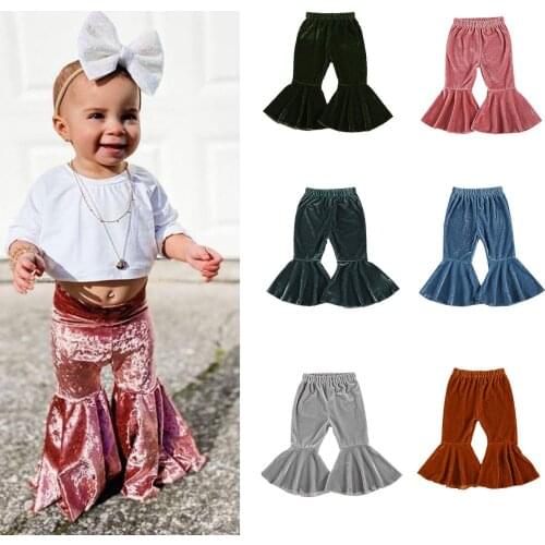 Citgeett 1-6Y Fashion Newborn Toddler Baby Girls Bell Bottoms Velvet Casual Pants Elastic Waist Long Flare Trousers
