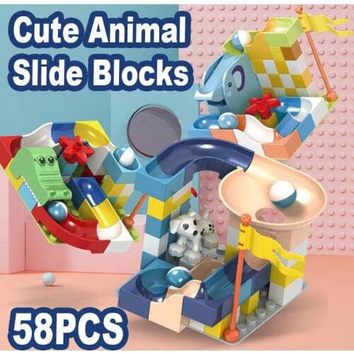 32-58PCS Mega Blocks Animal Slide Blocks Marble Race Run Maze Ball Toys For Children Funnel Slide Blocks Birthday Toys For Kids