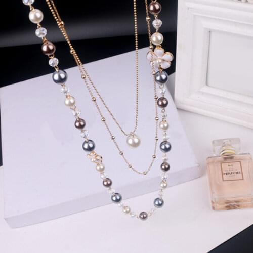 Camellia jewelry luxury famous brand long pearl colares collier neckless rose flower necklaces collares mujer perle for woman