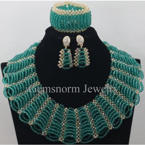 Splendid Army Green Crystal African Beads Jewelry Set Chunky Nigerian Party Beads Women Jewelry Sset Free Shipping WB978