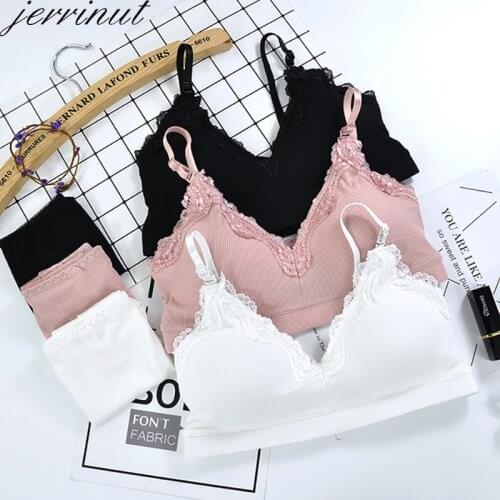 Jerrinut Underwear Women Set Sexy Lace Splice Bra Set Wire Free Padded Bra Set Seamless Underwear Backless Vest Sexy Panties