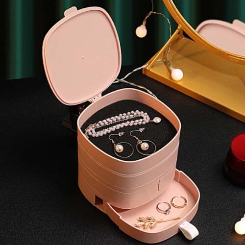 Jewelry Storage Box Multilayer Rotating Plastic Jewelry Stand Earrings Ring Box Cosmetics Beauty Container Organizer