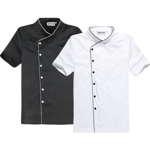Chef Jacket Chef Work Clothes Male Short Sleeve Restaurant Uniforms Shirts Black Sous Chef Coat Hotel Uniform