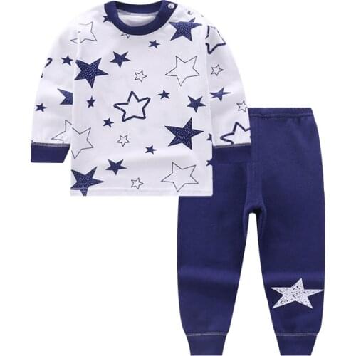 Top Brand Childrens Pajamas Sleepwear Kids Nightwear Cotton Baby Boys Girls Clothing Sets Stars Print Fashion Top + Pants Suits