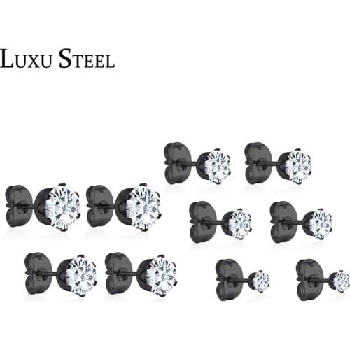 LUXUSTEEL 5pairs/lots pendientes Black Round Cubic Zirconia Stud Earring Party Stainless Steel earrings 2020 inoxidable Women