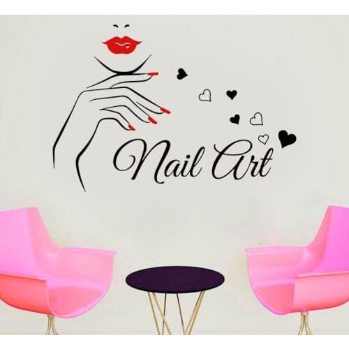 Nail Art Wall Sticker Vinyl Home Decor Interior Design Beauty Nail Salon Decal Fashion Girl Women Window Decoration Mural A502