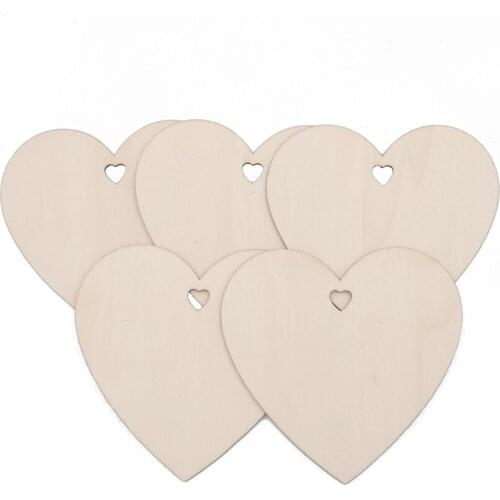 50pcs 100mm Unfinished Wooden Heart Embellishments Natural Wood Slices Cutouts with Natural Twine for DIY Craft Home Decoration