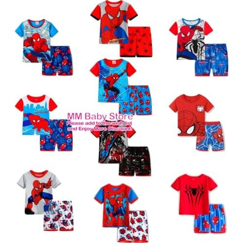 2021 New Boys Spider-Man Pajamas Set Cartoon Cosy Round for Child Kids Short Sleeve Pyjamas Girls Boys Sleepwear Pajama Set