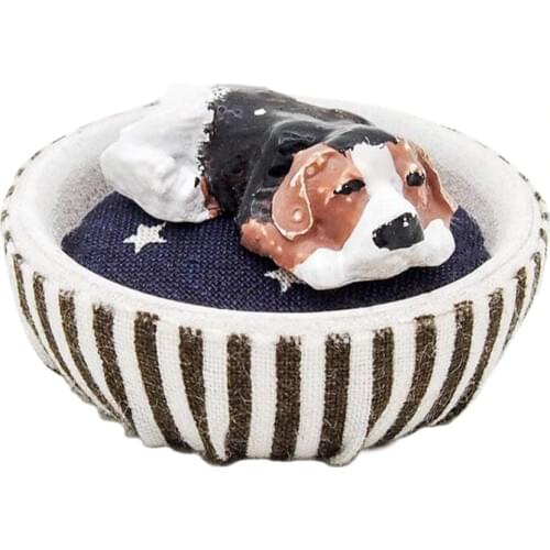 Odoria 1:12 Miniature Round Cushion Pet Bed with Spotted Dog Dollhouse Decoration Accessories