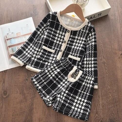 Autumn Girls Clothing Sets New Brand Girl Clothes Long Sleeve Plaid Kids Clothes Fashion Children Toddler Long Sleeve Outfits