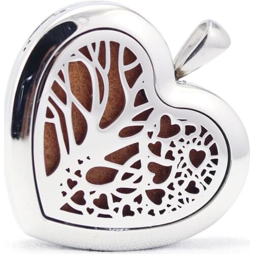 Heart Shape Stainless Steel Tree Design Aromatherapy Aroma Essential Oil Diffuser Necklace Pendant