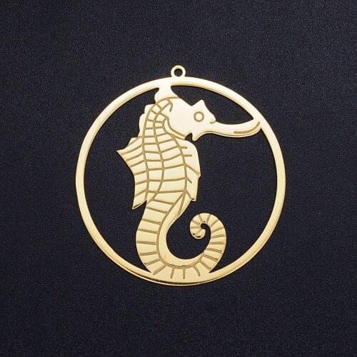 Gilded Sea Horse Pendant 42*40mm Stainless Steel DIY Animal Jewelry Marking Accessories 15pcs