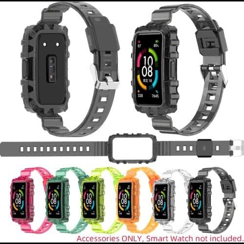 TPU Transparent Strap Wrist Band Watchband Frame Crystal Case For Huawei Honor Band 6 Band6 Smartband Wristband Bumper Cover