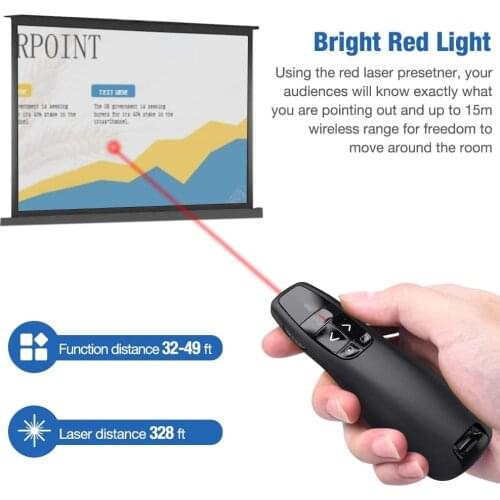 PPT Pointer Presenter with Red Laser, 2.4 G USB Remote Control Power Point Controller Replacement for Logitech R400