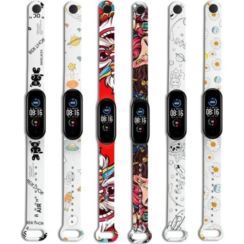 Fashion Cartoon Pattern Strap for Xiaomi Mi Band 6 5 Wristband Silicone Band for Xiaomi Miband 3 4 Watch belt Colorful Bracelet
