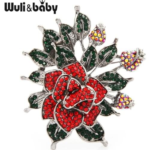 Wuli&baby Luxury Flower Brooches For Women Designer 2-color Sparking Rhinestone Graceful Flower Weddings Office Brooch Pin Gifts