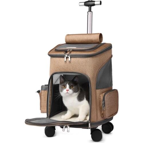 Wheeled Pet Carrier Backpack Pet Stroller Travel Carrier for Dogs Cats Puppy Comfort Cat Backpack with Removable Rolling Wheels