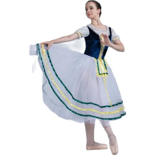 Navy Blue Velvet Top Bodice with WhiteTulle Long Romantic Ballet Tutu Girl & Women Dancewear Ballet Tutu