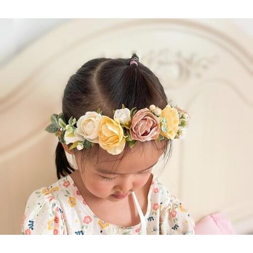 Free Shipping Baby Girl Ivory Yellow Champagne Flower Crown Wreath