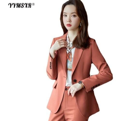 High-quality Womens Plus Size S-4XL Autumn and Winter Suits Casual Lady Office Jacket Fashion High Waist Trousers 2-piece Set