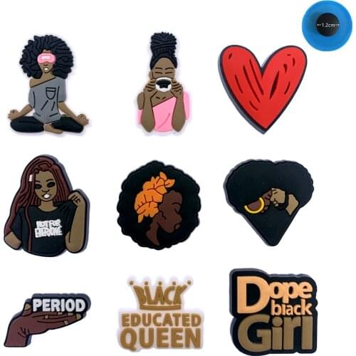 11PCS Wholesale Mix Cartoon BLM Series Buckles Silicone Shoes Charms Dope Black Girl Icon Accessories Decor On Hole Slipper