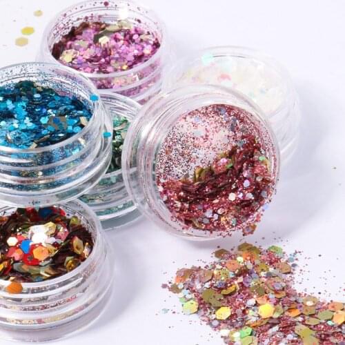 8pcs/box Holographic Chunky Glitter Total Face Body Eye Hair Nail Festival Chunky Holographic Glitter Different Size