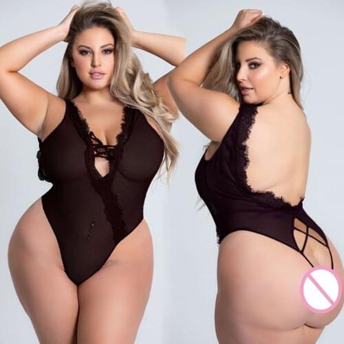 Plus Size Sexy Lingerie 3XL 5XL Women Costumes Lace BodySuit Siamese Perspective