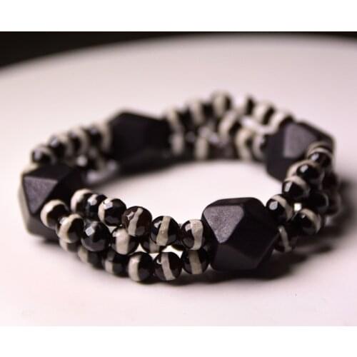 Onyx Beads Black Wood Elbony Bracelet Multi Row Unique Geometric Shamballa Health Unusual Bangle Mens Womens Spiritual Jewelry