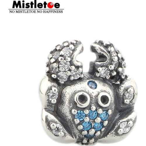 Authentic 925 Sterling Silver Animal Vigorous Crab Blue CZ Charm Bead Fit European Bracelet Jewelry