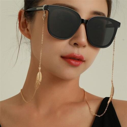 Gold Silver Feather Link Chain Sunglasses Chains Women Reading Glasses Cord Holder Neck Strap Rope for Eyewear Face Mask Band