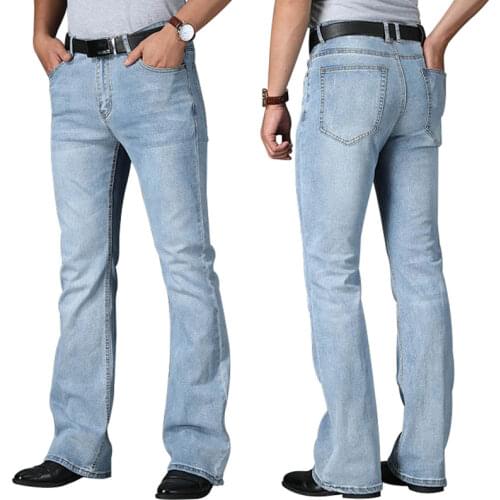 Big Flared Jeans For Men Boot Cut Denim Pants High Waist Leg Loose Elasticity Business Casual Male Fashion Light Blue Trousers