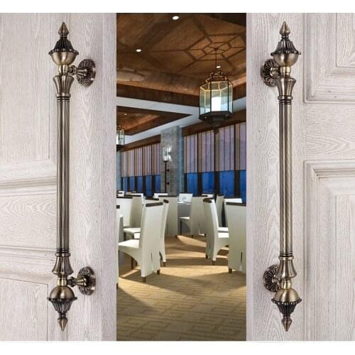 Europen Retro wooden door handles Bronze big gate door pulls antique copper Ktv Hotel Home Office wooden door handles fittings