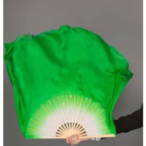 Hot Belly Dance 100% Real Silk Fan Veils Various Size 16"-34" White Green Gradient Chinse Folk Dance Bamboo Folding Fan Props