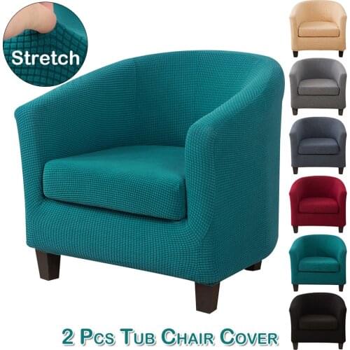 2 Pcs Kit Jacquard Tub Chair Cover Stretch Pub Club Sofa Shield Fitted Armchair Accent Chair Cover Dining Barrel Chair Slipcover