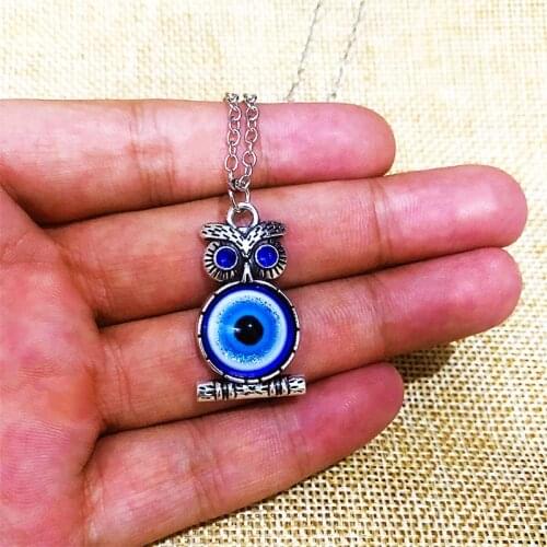 Owl Blue Evil Eye Demon Necklace Turkish eye Pendant Fashion Charm Women Jewelry Lucky Gift Give Friends, Lovers