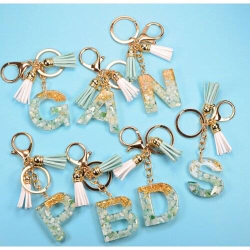 Cute A-Z Alphabet Acrylic Tassel Letter Keychains Women Fashion Jewelry Car Bag Keyring Holder Pendent Charm Gift Accessory