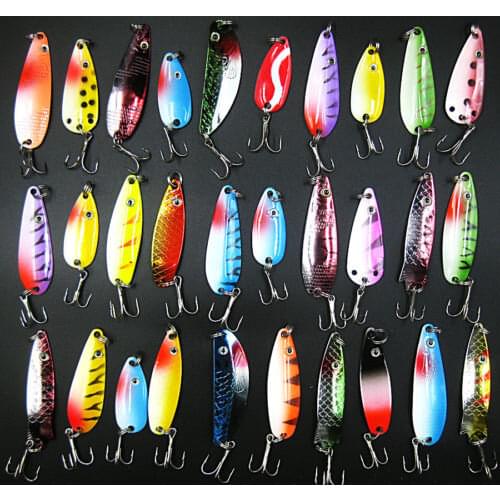 Lot 30pcs Metal Fishing Lures Spinner Spoon Baits Crankbait Assorted Fish Hooks Tackle Wobbler