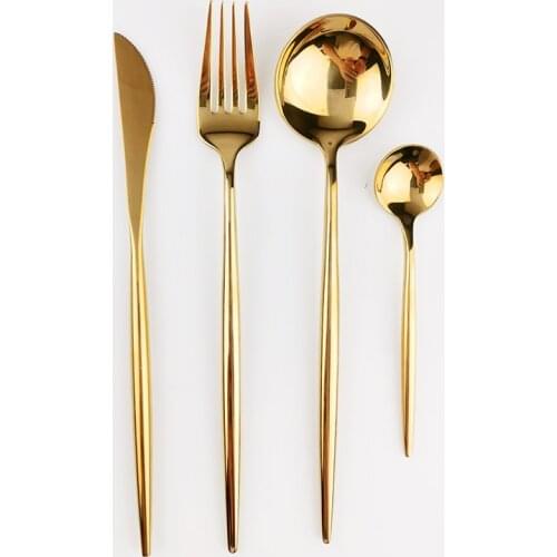 1 Set Gold Dinnerware Tableware Set 304 Stainless Steel Reusable Dinner Travel Cutlery Spoon Fork Silverware Family Camping