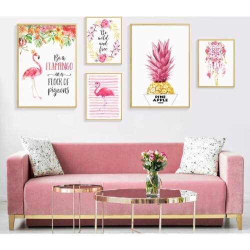 Baby Girl Nursery Wall Art Canvas Poster Pink Flamingo Animal Print Painting Nordic Kid Bedroom Positive Quote Decor Picture