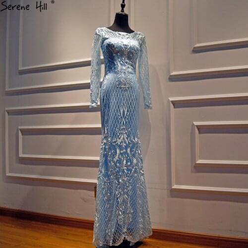 New Long Sleeves Illusion Mermaid Evening Dresses 2020 Appliques Fashion Sexy Evening Gowns Serene Hill LA6481