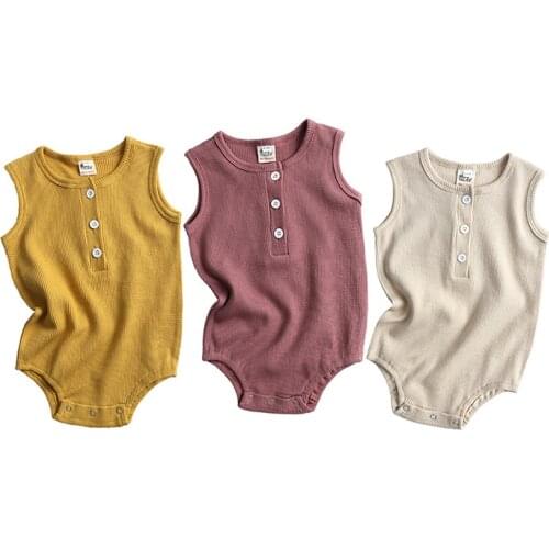 Newborn Baby Boys Girls Sleeveless Solid Color Jumpsuit Korean Style Summer Baby Girls Clothes Toddler Baby Girl Boys Romper
